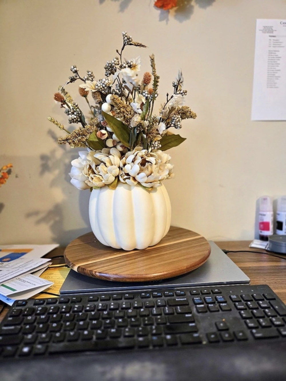 Faux Floral Arrangement in Pumpkin Vase